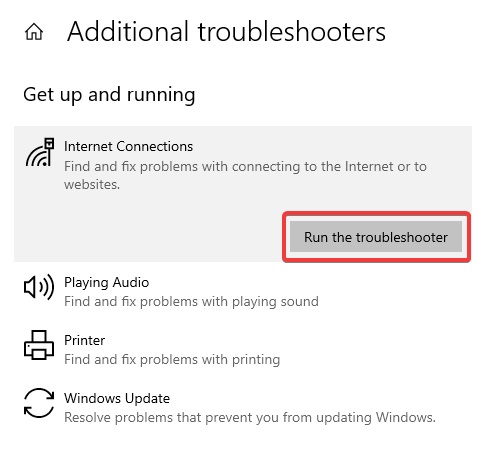 run the troubleshooter for internet connection to Fix Wi-Fi Not Working on Laptop